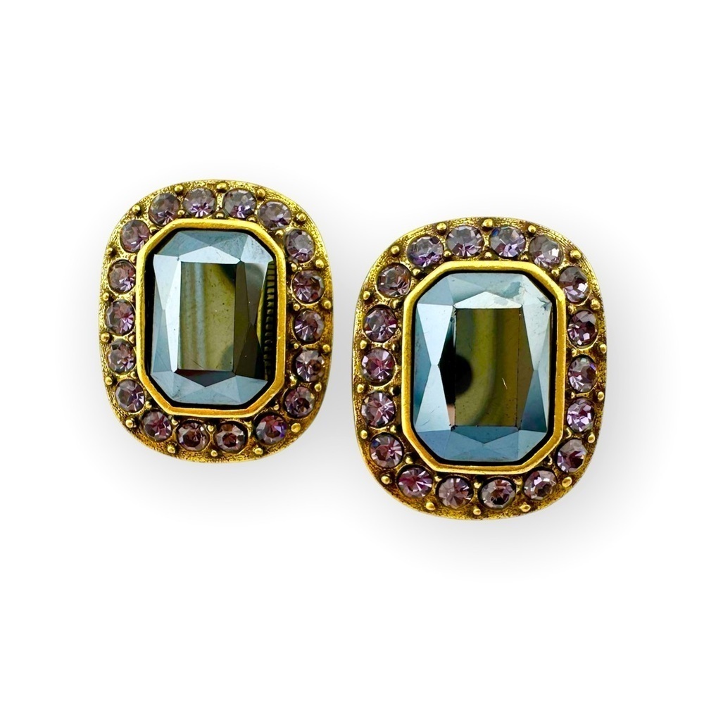 Heidi Daus Earrings - Gray and Purple Crystal Stones, Clip Earrings